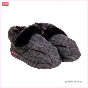 Adjustable Wide Fit Slippers Plush Faux Fur Lining Non-Slip Sole